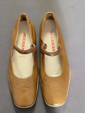 Prada Tan Leather Mary Jane Flats with Velcro Straps 39.5UK 9.5 US